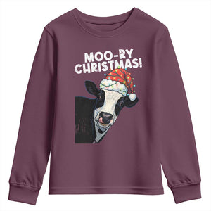 Christmas Cow Youth Sweatshirt Funny Moo Ry Christmas Farmer Gift TS10 Maroon Print Your Wear