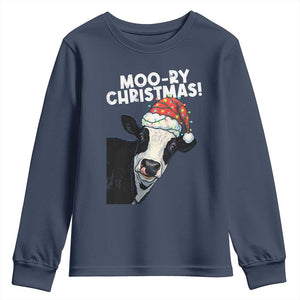 Christmas Cow Youth Sweatshirt Funny Moo Ry Christmas Farmer Gift TS10 Navy Print Your Wear