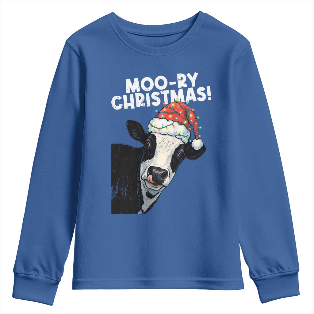 Christmas Cow Youth Sweatshirt Funny Moo Ry Christmas Farmer Gift TS10 Royal Blue Print Your Wear