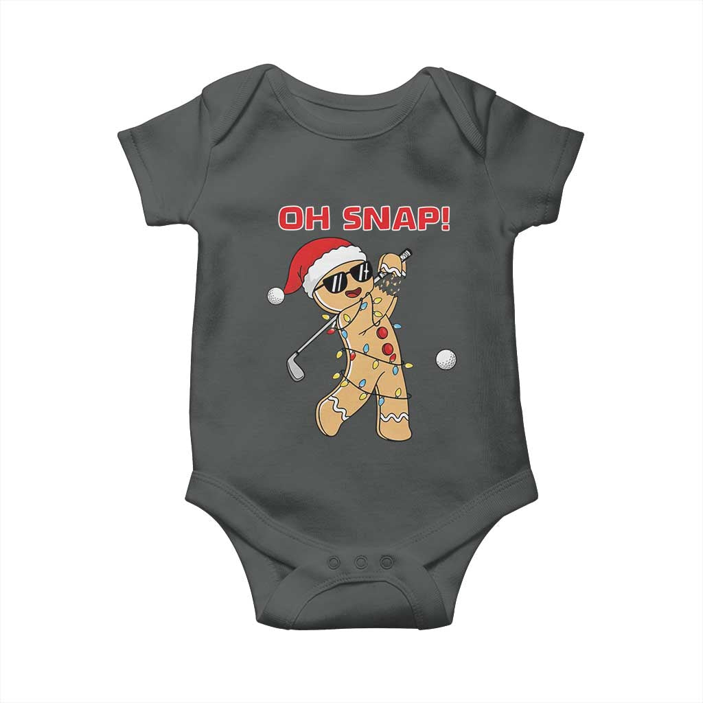 Oh Snap Gingerbreadman Golfer Baby Onesie Funny Golf Christmas Golfing Pajamas TS10 Dark Heather Print Your Wear