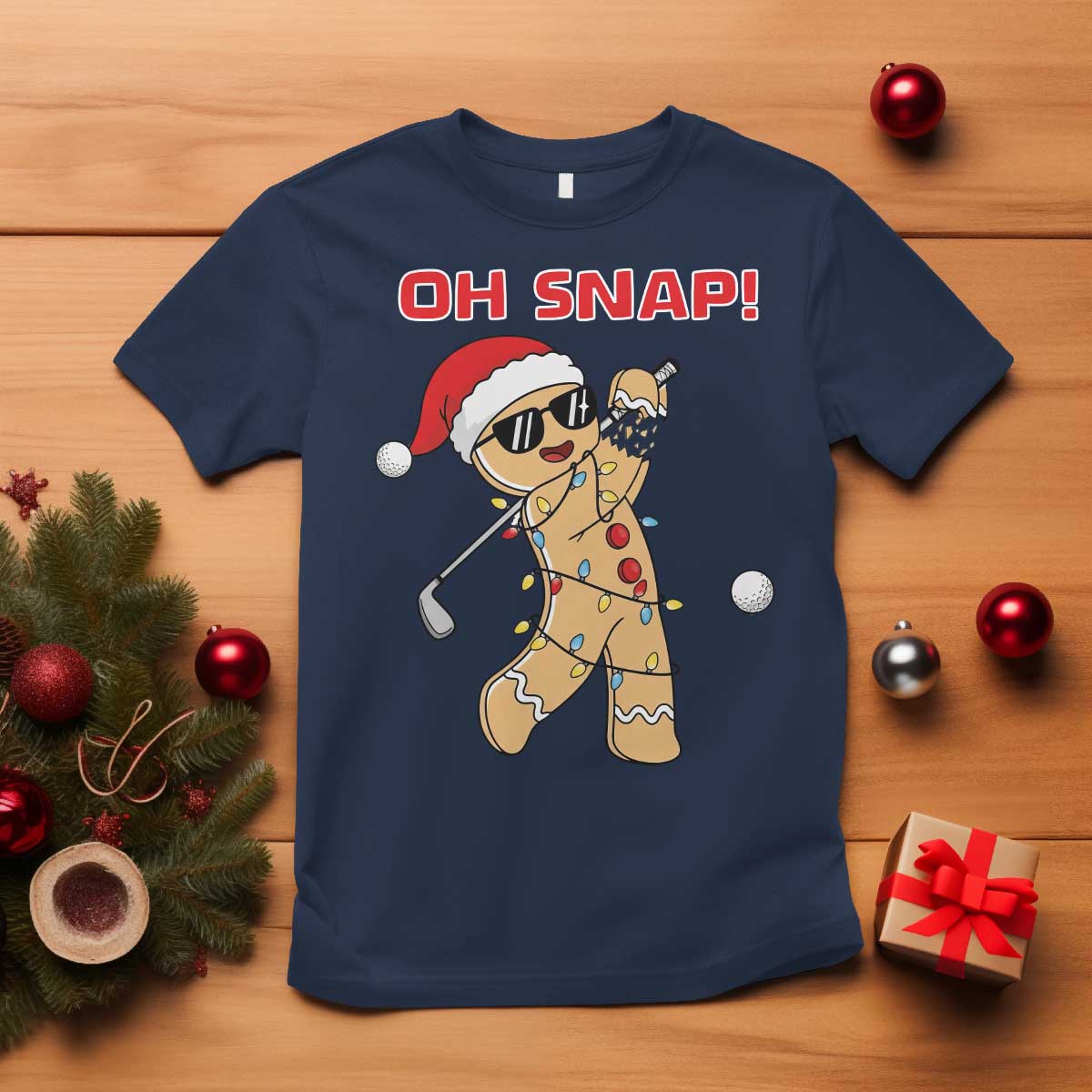 Oh Snap Gingerbreadman Golfer T Shirt Funny Golf Christmas Golfing Pajamas TS10 Navy Print Your Wear