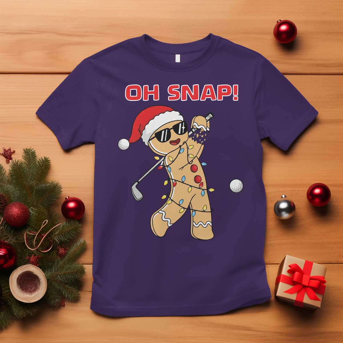 Oh Snap Gingerbreadman Golfer T Shirt Funny Golf Christmas Golfing Pajamas TS10 Purple Print Your Wear
