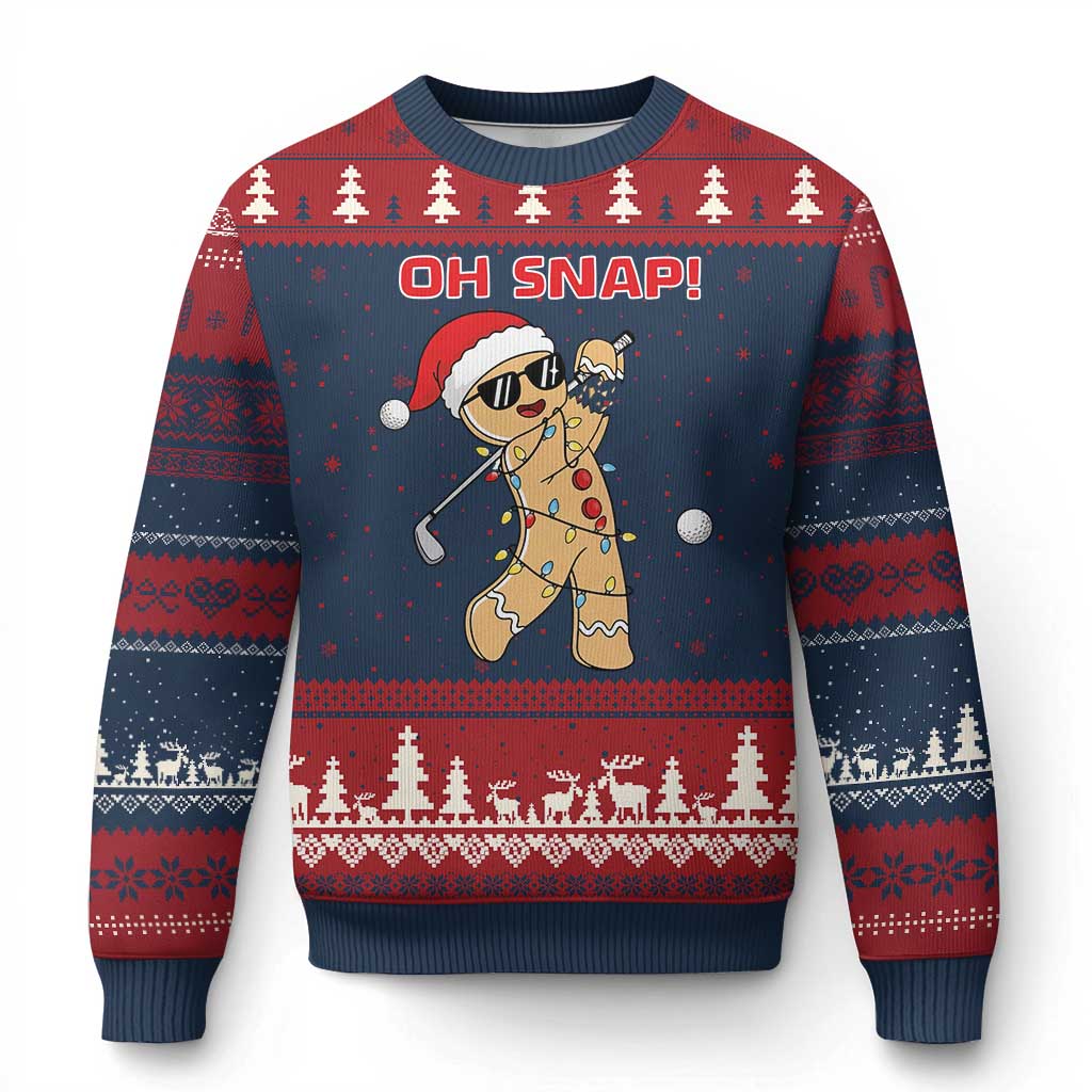 Oh Snap Gingerbreadman Golfer Ugly Christmas Sweater Funny Golf Xmas Golfing Pajamas TS10 Navy Red Print Your Wear