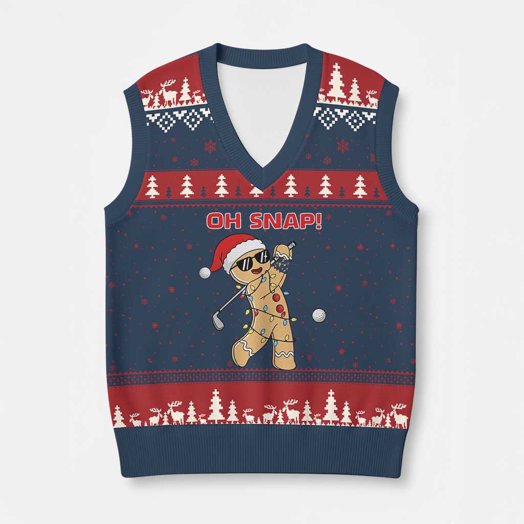 Oh Snap Gingerbreadman Golfer V-Neck Knit Sweater Vest Funny Golf Xmas Golfing Pajamas TS10 Navy Red Print Your Wear