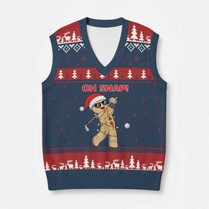 Oh Snap Gingerbreadman Golfer V-Neck Knit Sweater Vest Funny Golf Xmas Golfing Pajamas TS10 Navy Red Print Your Wear