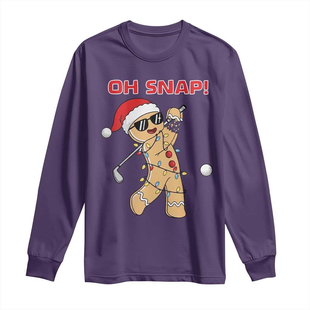 Oh Snap Gingerbreadman Golfer Long Sleeve Shirt Funny Golf Christmas Golfing Pajamas TS10 Purple Print Your Wear