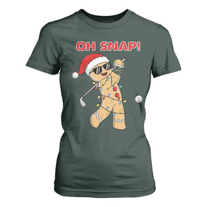 Oh Snap Gingerbreadman Golfer T Shirt For Women Funny Golf Christmas Golfing Pajamas TS10 Dark Forest Green Print Your Wear