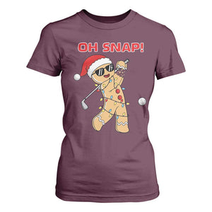 Oh Snap Gingerbreadman Golfer T Shirt For Women Funny Golf Christmas Golfing Pajamas TS10 Maroon Print Your Wear