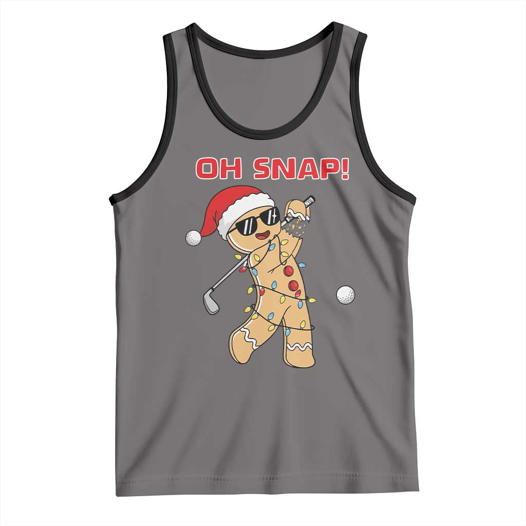 Oh Snap Gingerbreadman Golfer Tank Top Funny Golf Christmas Golfing Pajamas TS10 Deep Heather Black Print Your Wear
