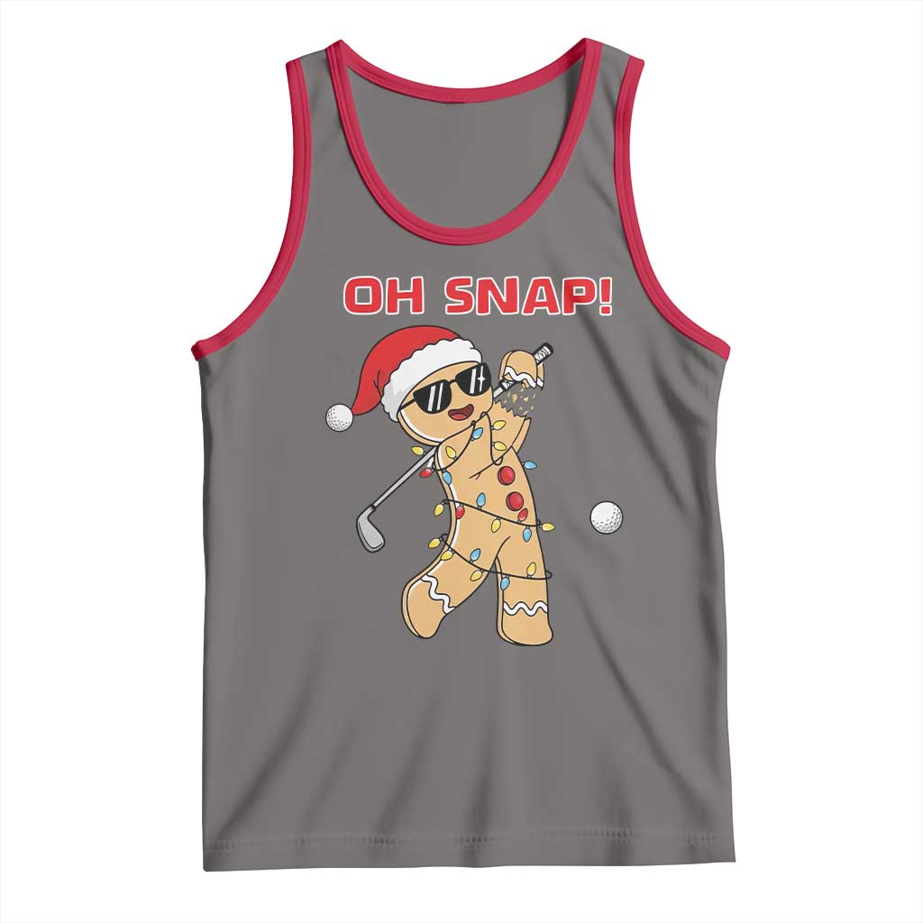 Oh Snap Gingerbreadman Golfer Tank Top Funny Golf Christmas Golfing Pajamas TS10 Deep Heather Red Print Your Wear