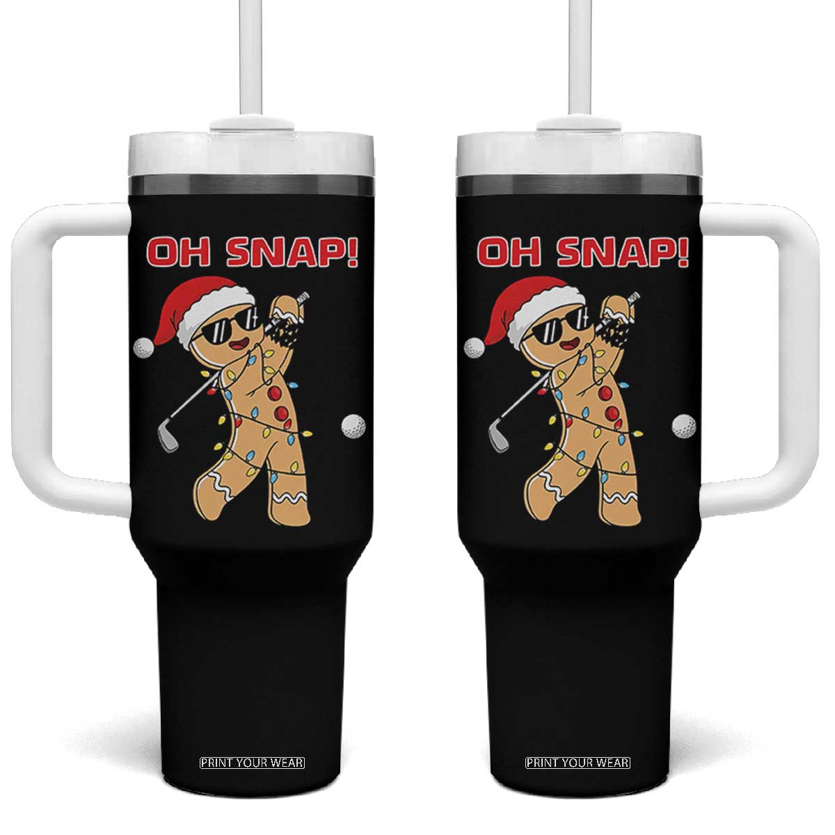Oh Snap Gingerbreadman Golfer Tumbler With Handle Funny Golf Christmas Golfing Pajamas TS10 One Size: 40 oz Black Print Your Wear