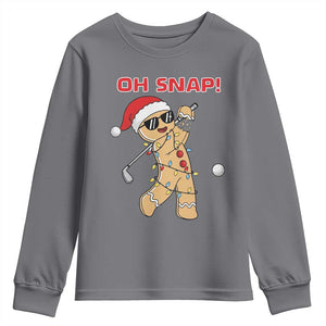 Oh Snap Gingerbreadman Golfer Youth Sweatshirt Funny Golf Christmas Golfing Pajamas TS10 Charcoal Print Your Wear