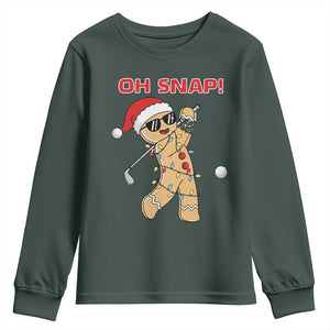 Oh Snap Gingerbreadman Golfer Youth Sweatshirt Funny Golf Christmas Golfing Pajamas TS10 Dark Forest Green Print Your Wear