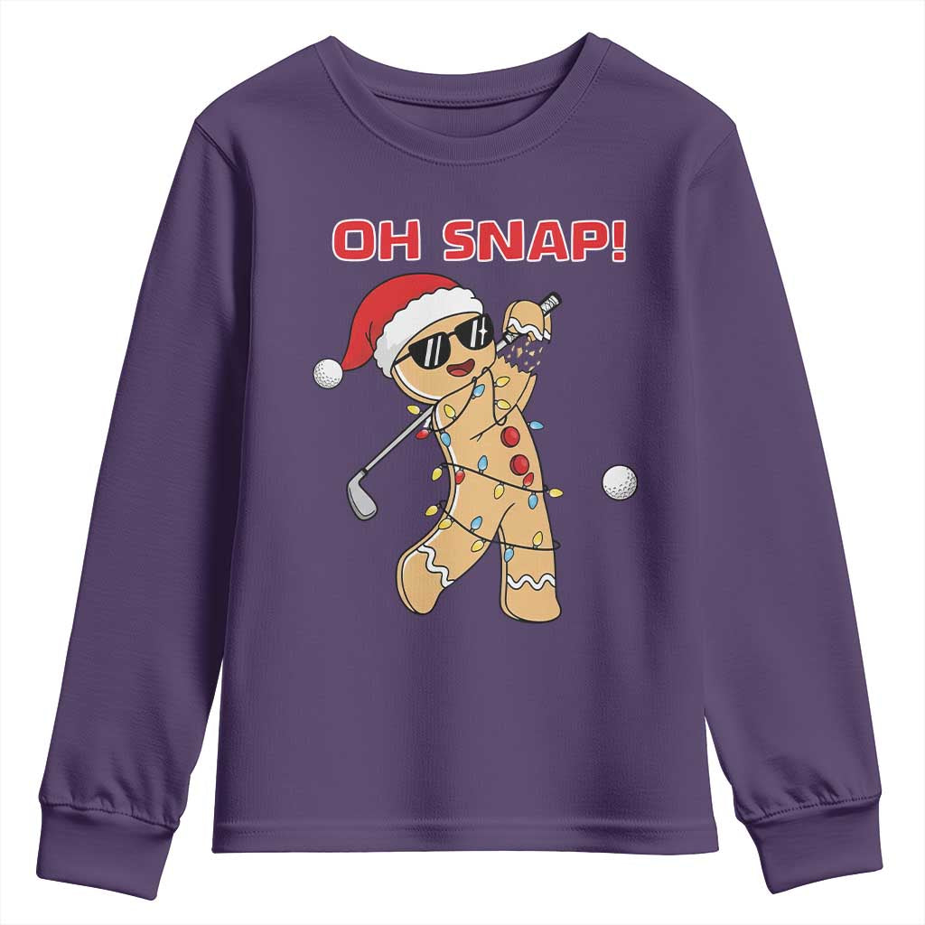 Oh Snap Gingerbreadman Golfer Youth Sweatshirt Funny Golf Christmas Golfing Pajamas TS10 Purple Print Your Wear
