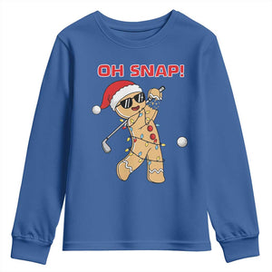 Oh Snap Gingerbreadman Golfer Youth Sweatshirt Funny Golf Christmas Golfing Pajamas TS10 Royal Blue Print Your Wear