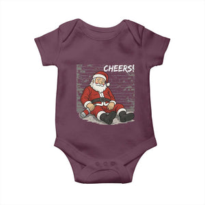 Funny Christmas Santa Claus Drinking Beer Baby Onesie Wonderful Time TS10 Maroon Print Your Wear