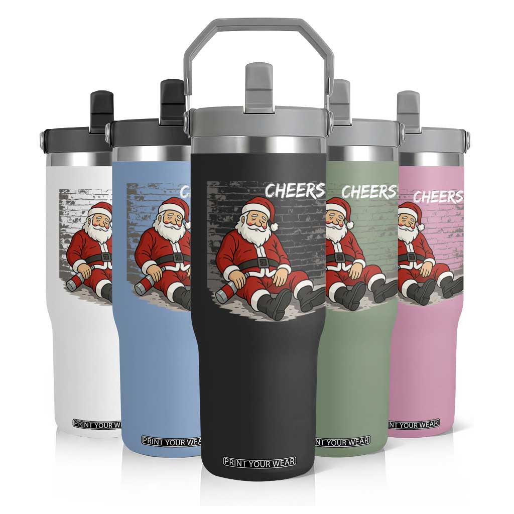 Funny Christmas Santa Claus Drinking Beer Flip Straw Tumbler Wonderful Time TS10 Print Your Wear
