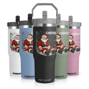 Funny Christmas Santa Claus Drinking Beer Flip Straw Tumbler Wonderful Time TS10 Print Your Wear