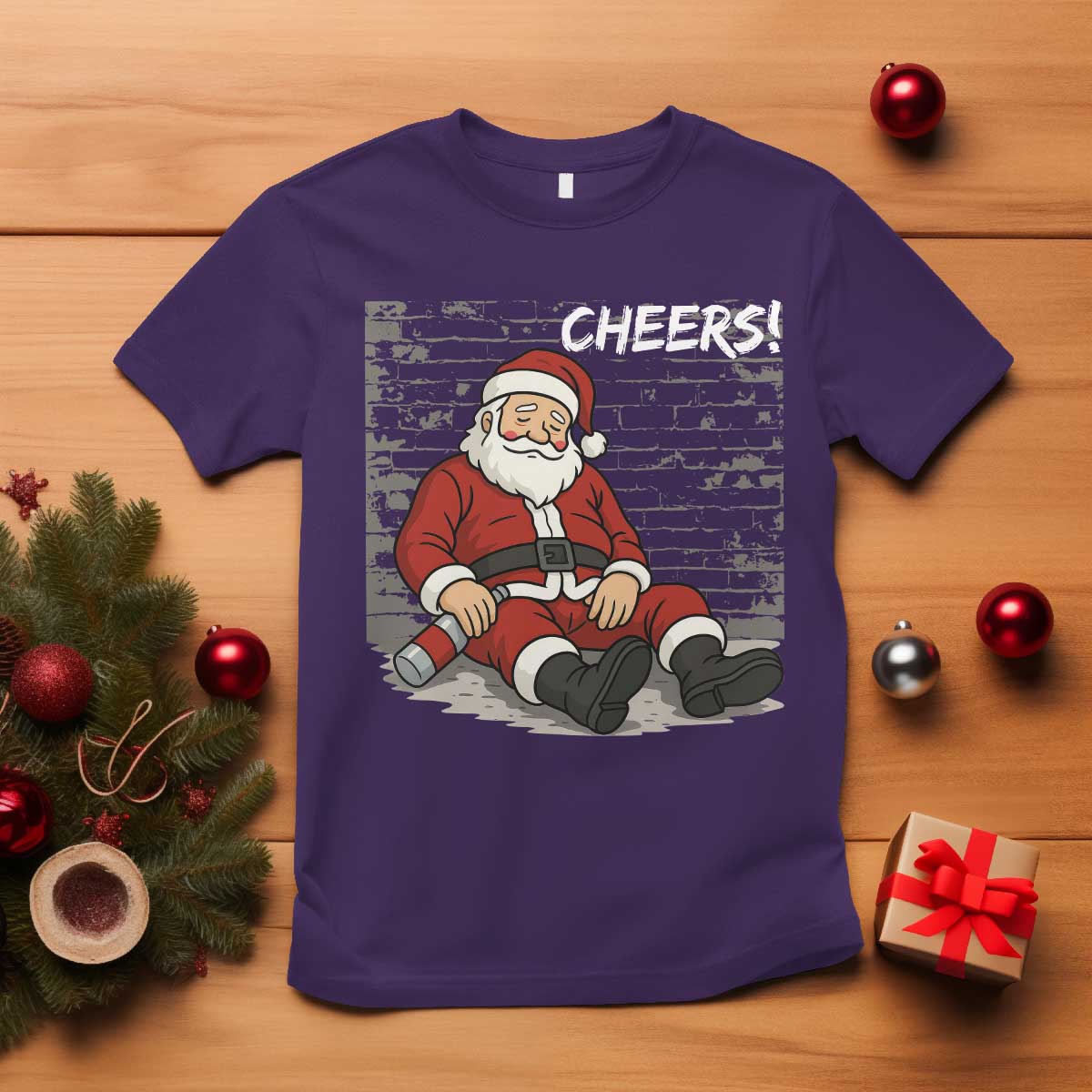 Funny Christmas Santa Claus Drinking Beer T Shirt Wonderful Time TS10 Purple Print Your Wear