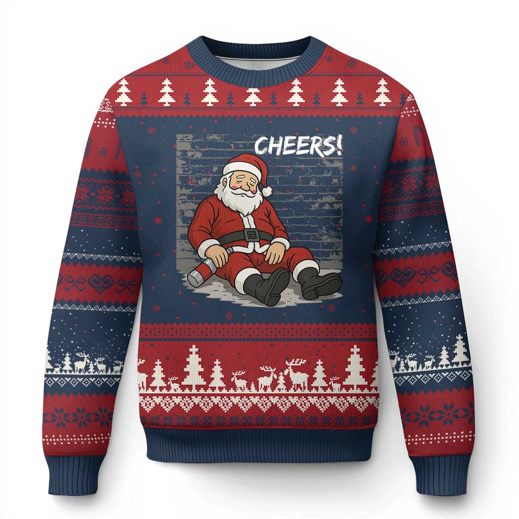 Funny Xmas Santa Claus Drinking Beer Ugly Christmas Sweater Wonderful Time TS10 Navy Red Print Your Wear