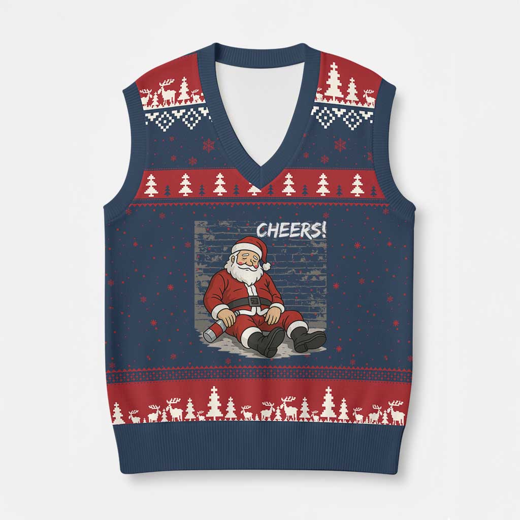 Funny Xmas Santa Claus Drinking Beer V-Neck Knit Sweater Vest Wonderful Time TS10 Navy Red Print Your Wear