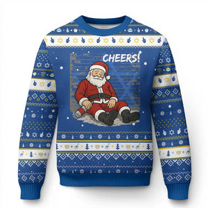 Funny Christmas Santa Claus Drinking Beer Hanukkah Ugly Sweater Wonderful Time TS10 Blue White Print Your Wear