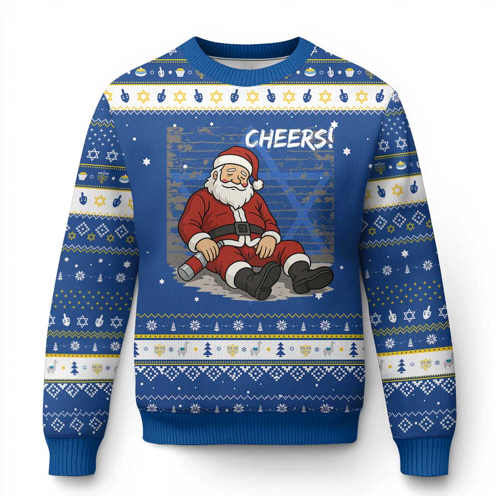 Funny Christmas Santa Claus Drinking Beer Hanukkah Ugly Sweater Wonderful Time TS10 Blue White Print Your Wear