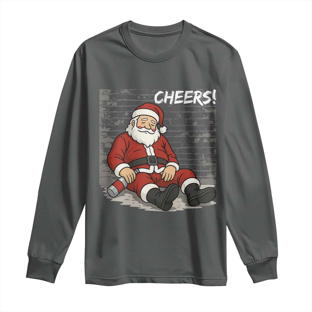 Funny Christmas Santa Claus Drinking Beer Long Sleeve Shirt Wonderful Time TS10 Dark Heather Print Your Wear