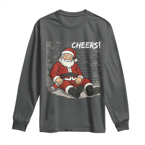 Funny Christmas Santa Claus Drinking Beer Long Sleeve Shirt Wonderful Time TS10 Dark Heather Print Your Wear