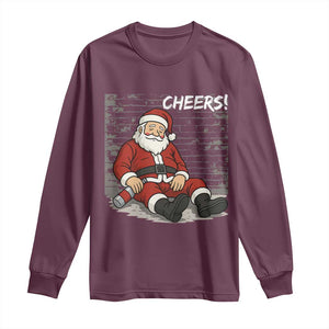 Funny Christmas Santa Claus Drinking Beer Long Sleeve Shirt Wonderful Time TS10 Maroon Print Your Wear