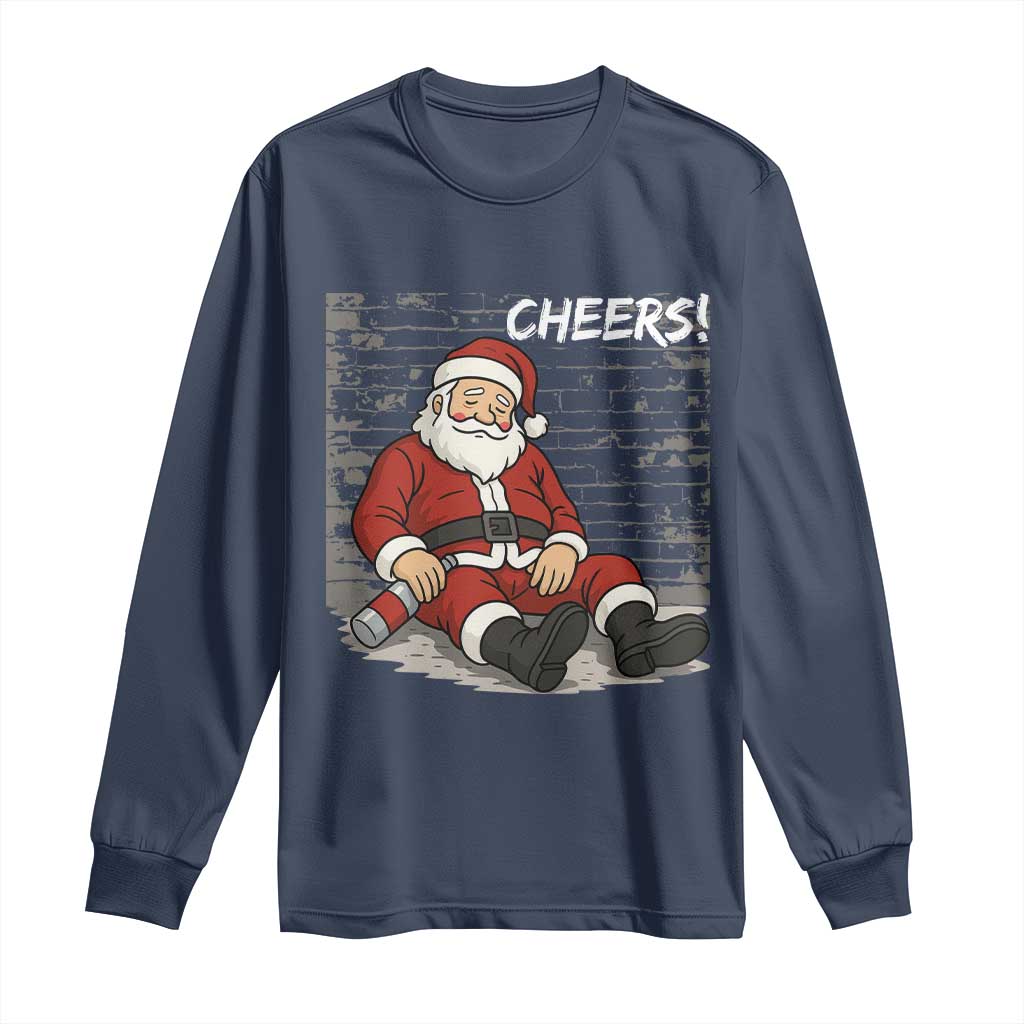 Funny Christmas Santa Claus Drinking Beer Long Sleeve Shirt Wonderful Time TS10 Navy Print Your Wear
