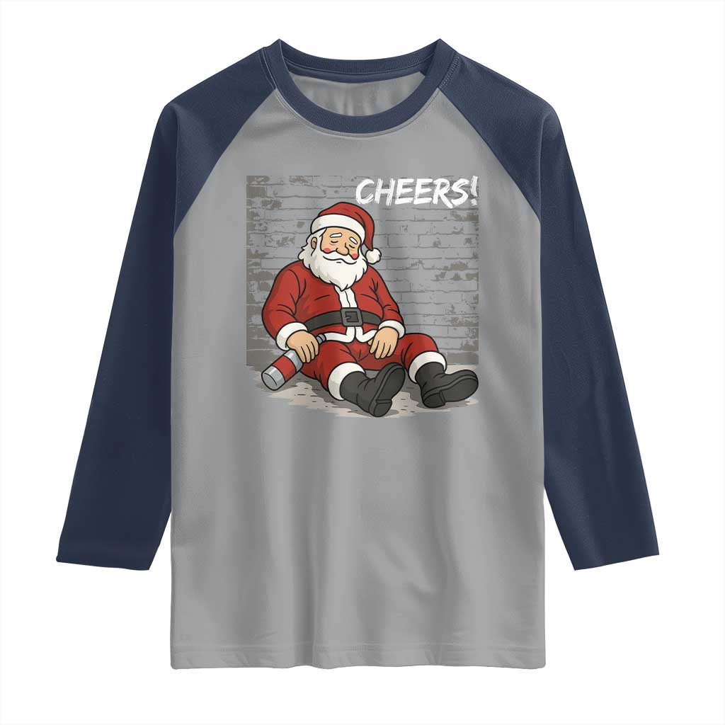 Funny Christmas Santa Claus Drinking Beer Raglan Shirt Wonderful Time TS10 Sport Gray Navy Print Your Wear
