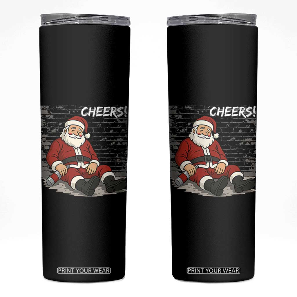 Funny Christmas Santa Claus Drinking Beer Skinny Tumbler Wonderful Time TS10 Black Print Your Wear