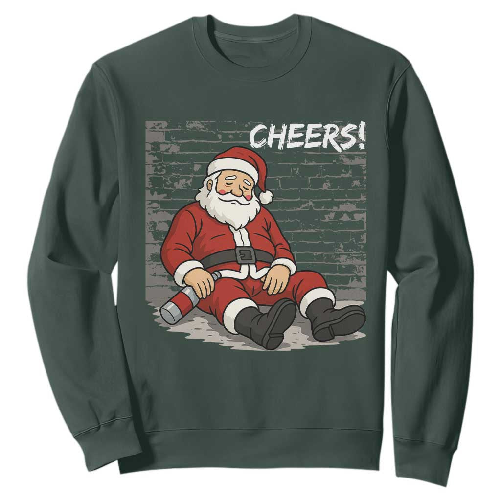 Funny Christmas Santa Claus Drinking Beer Sweatshirt Wonderful Time TS10 Dark Forest Green Print Your Wear