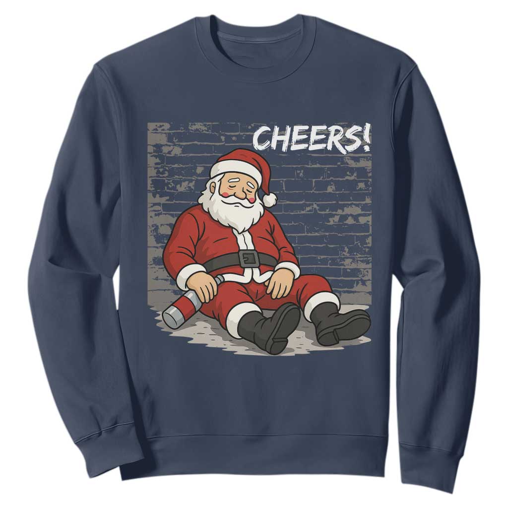 Funny Christmas Santa Claus Drinking Beer Sweatshirt Wonderful Time TS10 Navy Print Your Wear