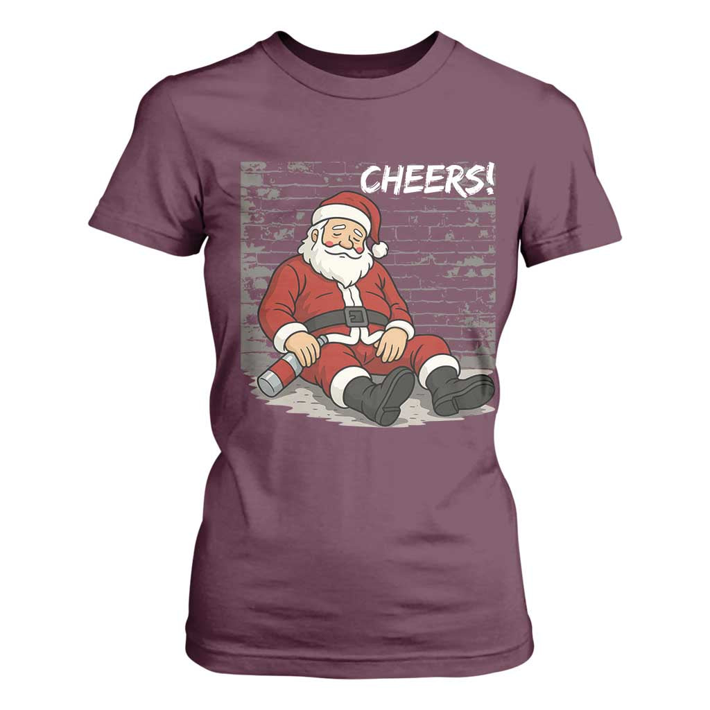 Funny Christmas Santa Claus Drinking Beer T Shirt For Women Wonderful Time TS10 Maroon Print Your Wear
