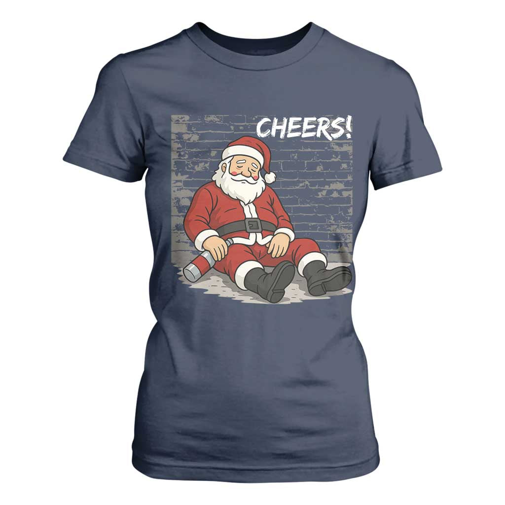 Funny Christmas Santa Claus Drinking Beer T Shirt For Women Wonderful Time TS10 Navy Print Your Wear