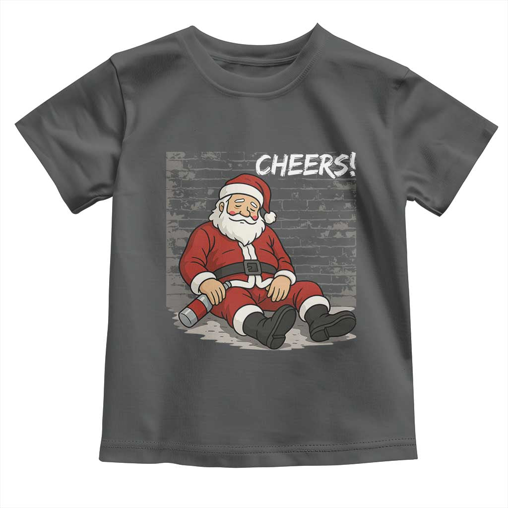 Funny Christmas Santa Claus Drinking Beer Toddler T Shirt Wonderful Time TS10 Dark Heather Print Your Wear