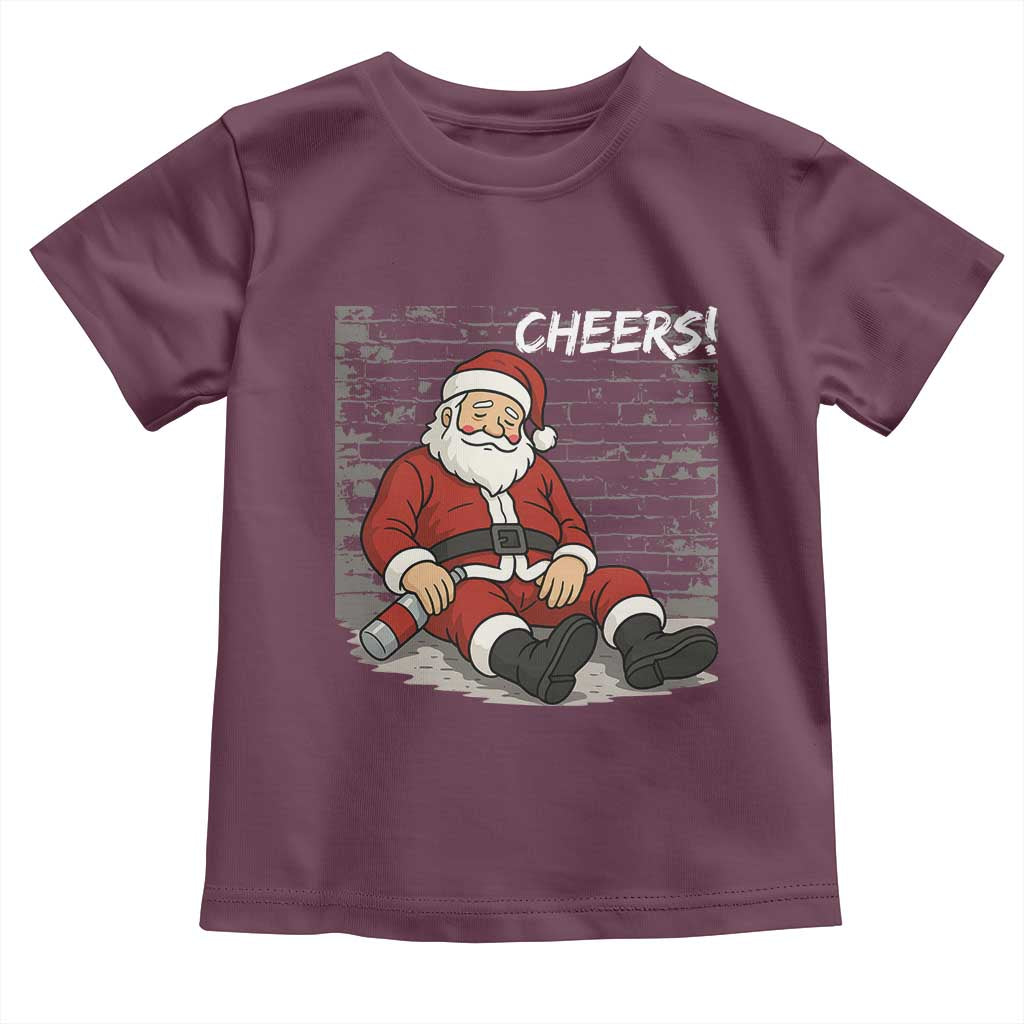 Funny Christmas Santa Claus Drinking Beer Toddler T Shirt Wonderful Time TS10 Maroon Print Your Wear
