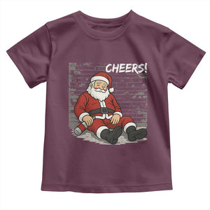 Funny Christmas Santa Claus Drinking Beer Toddler T Shirt Wonderful Time TS10 Maroon Print Your Wear