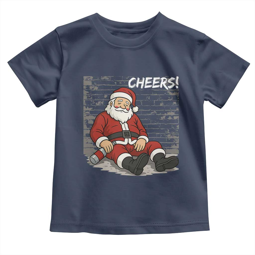 Funny Christmas Santa Claus Drinking Beer Toddler T Shirt Wonderful Time TS10 Navy Print Your Wear