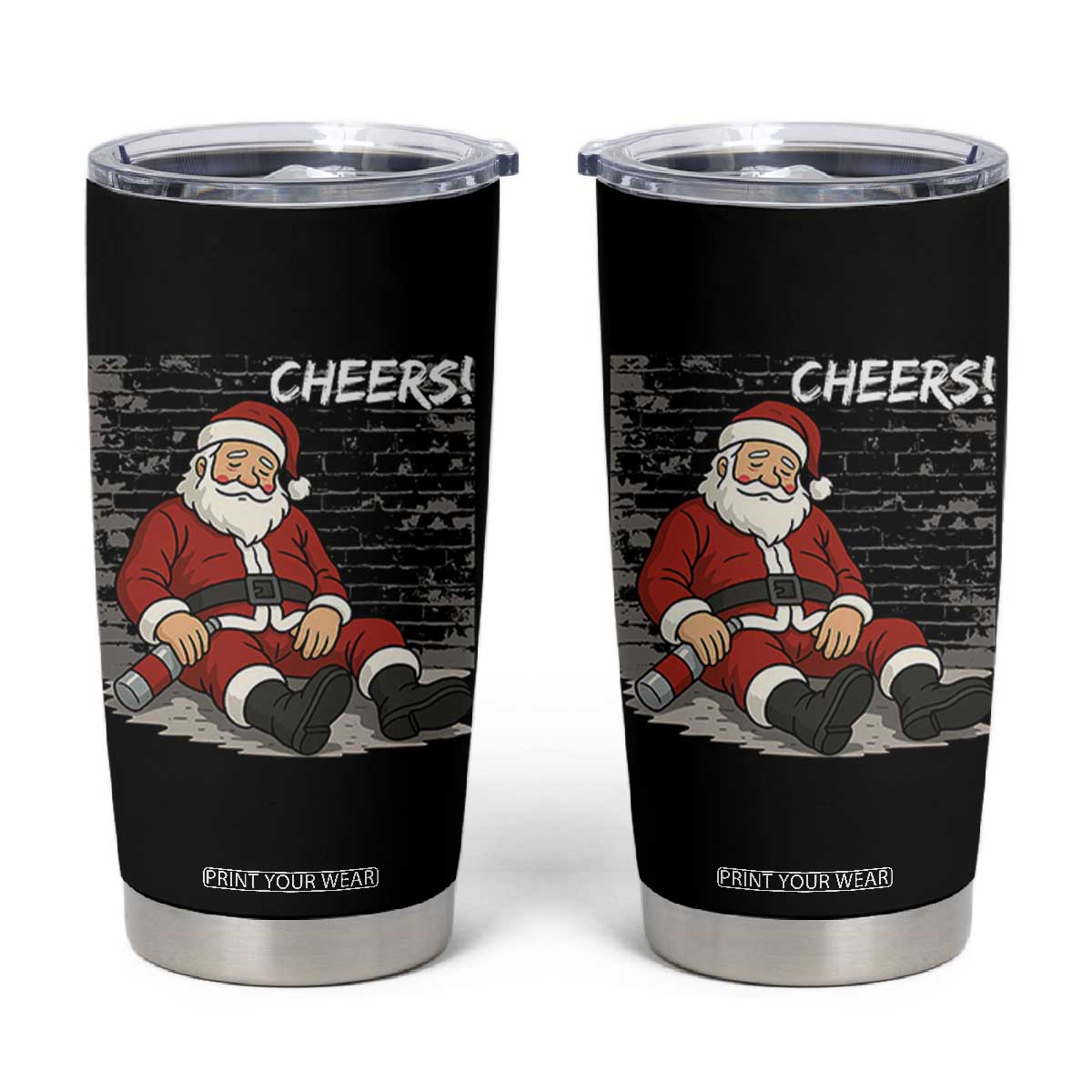 Funny Christmas Santa Claus Drinking Beer Tumbler Cup Wonderful Time TS10 Black Print Your Wear