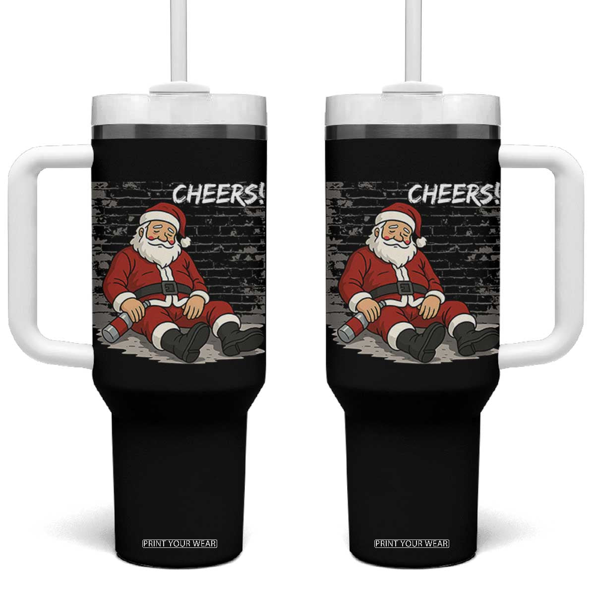 Funny Christmas Santa Claus Drinking Beer Tumbler With Handle Wonderful Time TS10 One Size: 40 oz Black Print Your Wear