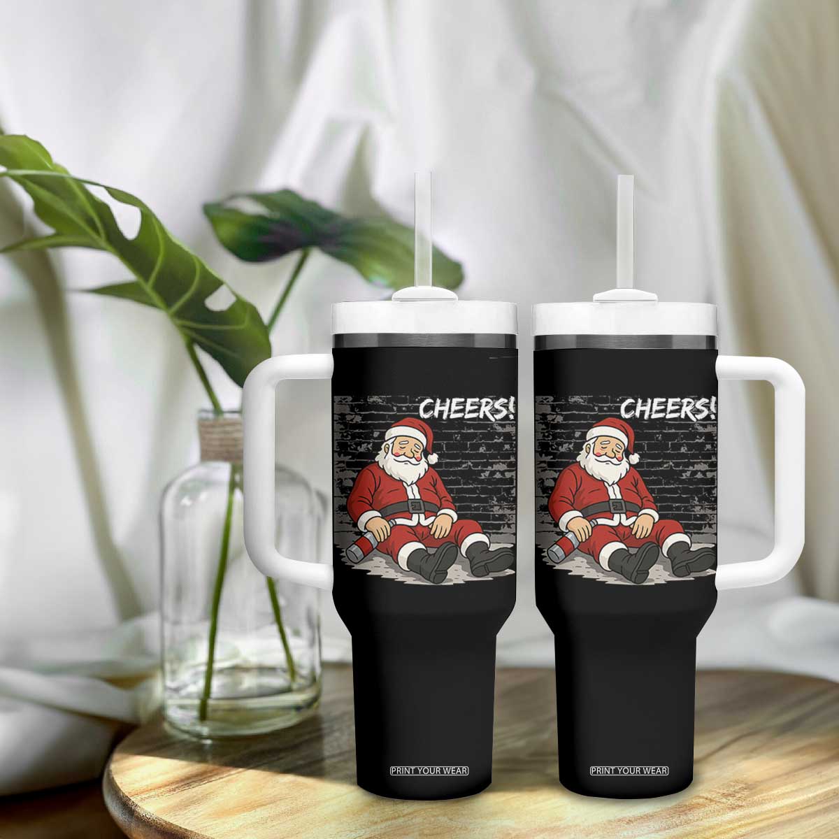 Funny Christmas Santa Claus Drinking Beer Tumbler With Handle Wonderful Time TS10 Print Your Wear