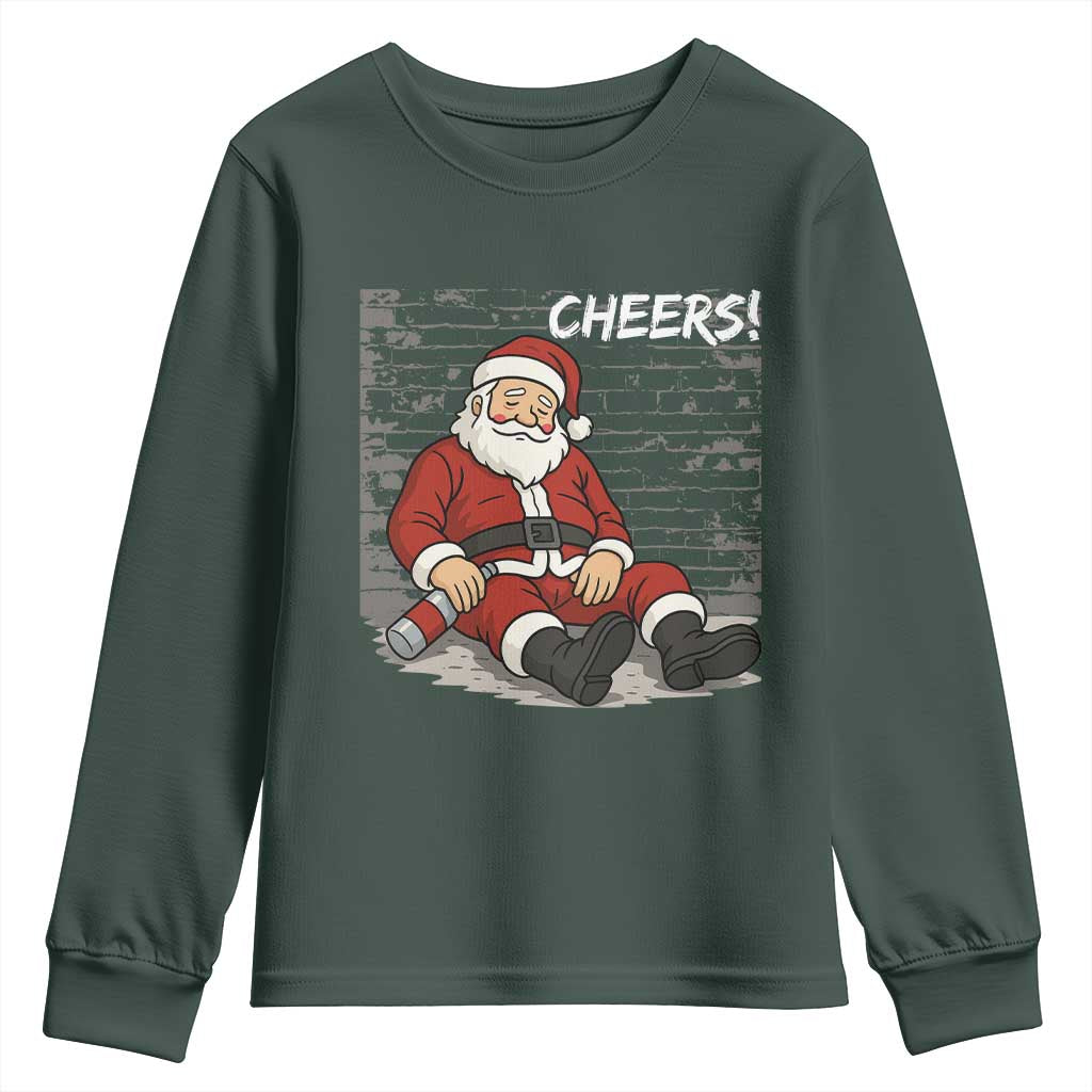 Funny Christmas Santa Claus Drinking Beer Youth Sweatshirt Wonderful Time TS10 Dark Forest Green Print Your Wear