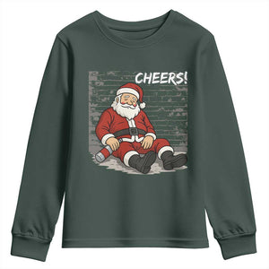 Funny Christmas Santa Claus Drinking Beer Youth Sweatshirt Wonderful Time TS10 Dark Forest Green Print Your Wear