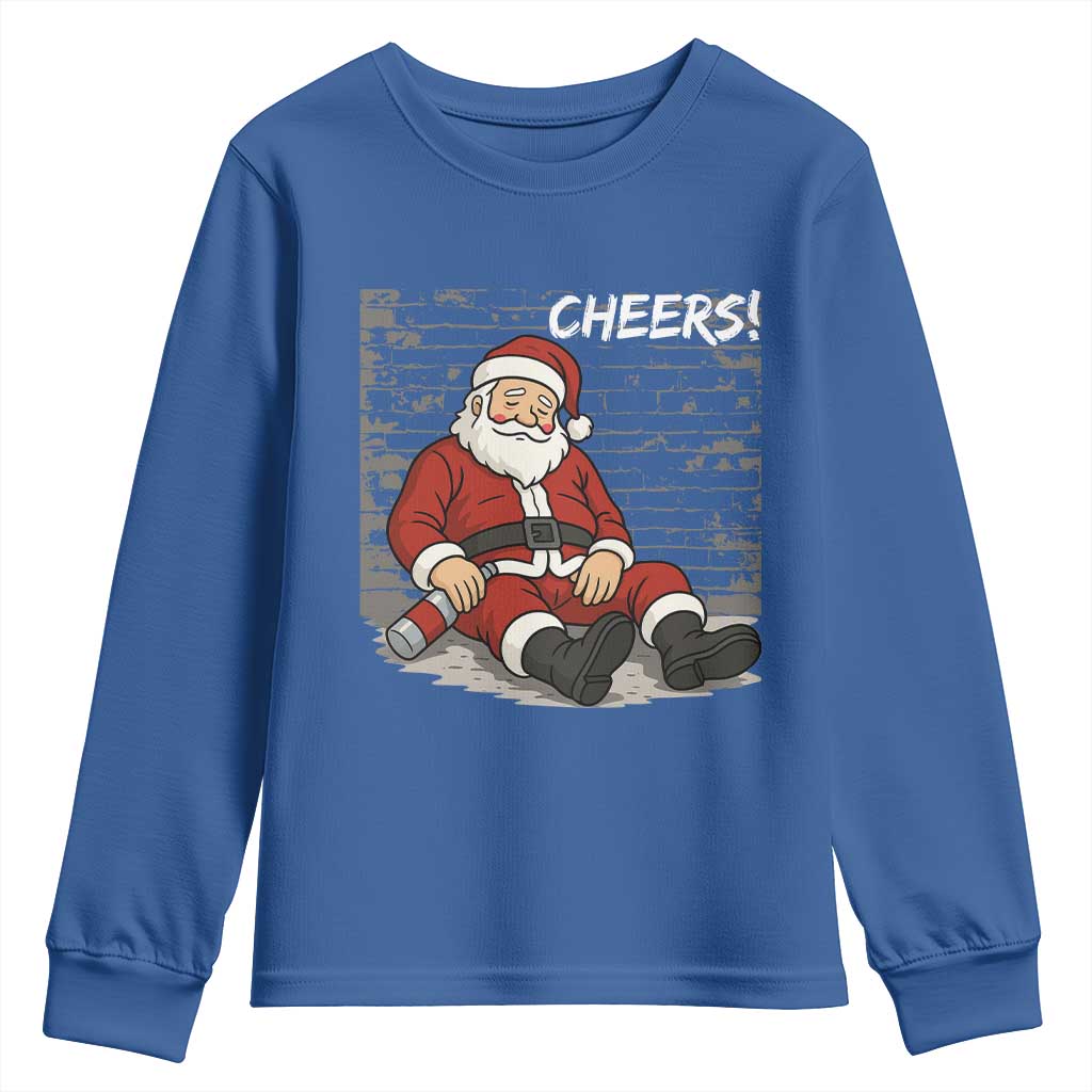 Funny Christmas Santa Claus Drinking Beer Youth Sweatshirt Wonderful Time TS10 Royal Blue Print Your Wear