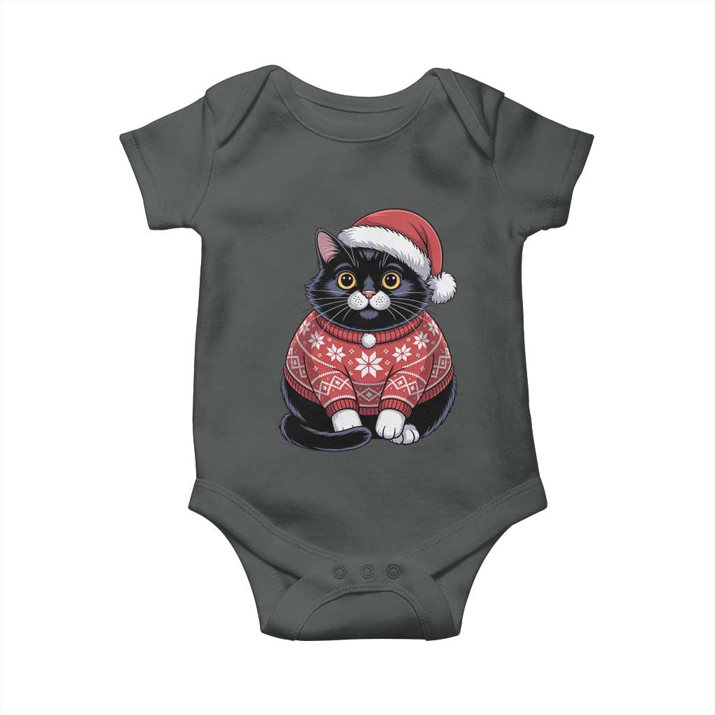 Christmas Black Cat Baby Onesie Catmas Gift For New Year TS10 Dark Heather Print Your Wear