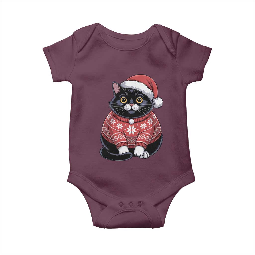 Christmas Black Cat Baby Onesie Catmas Gift For New Year TS10 Maroon Print Your Wear