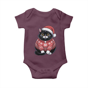 Christmas Black Cat Baby Onesie Catmas Gift For New Year TS10 Maroon Print Your Wear
